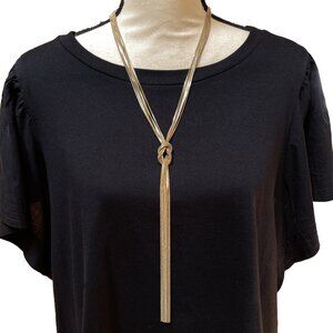 Gold Tone Snake Chain Necklace with Love Knot 20” 14 Strands